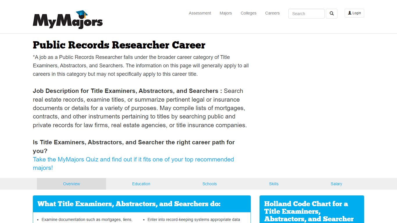 Public Records Researcher Career Information and College Majors